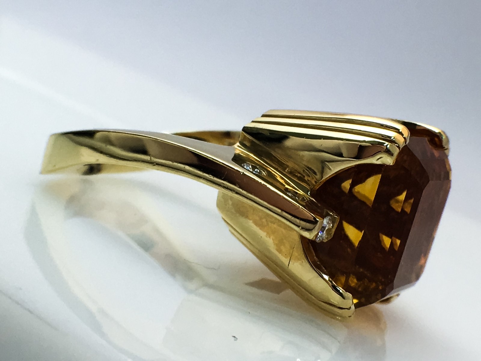 14K Yellow Gold Curved Fashion Ring with Citrine Center Stone Birmingham Jewelry Ring Birmingham Jewelry