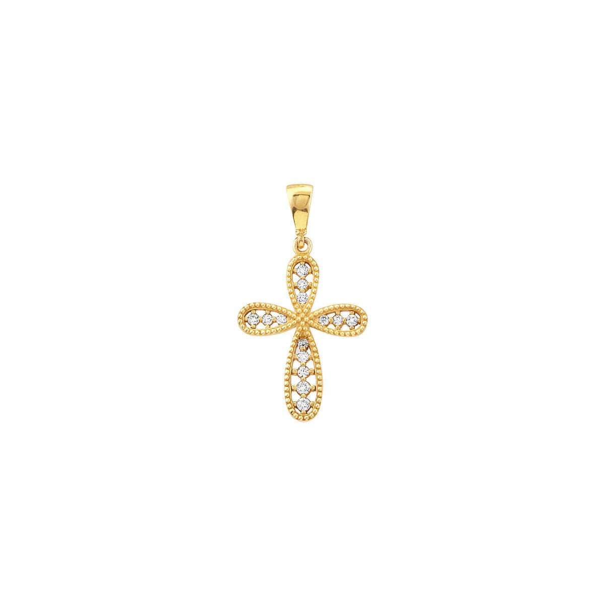 Birmingham Jewelry - 14K Yellow Gold CZ Beaded Filigree Cross Pendant - Birmingham Jewelry
