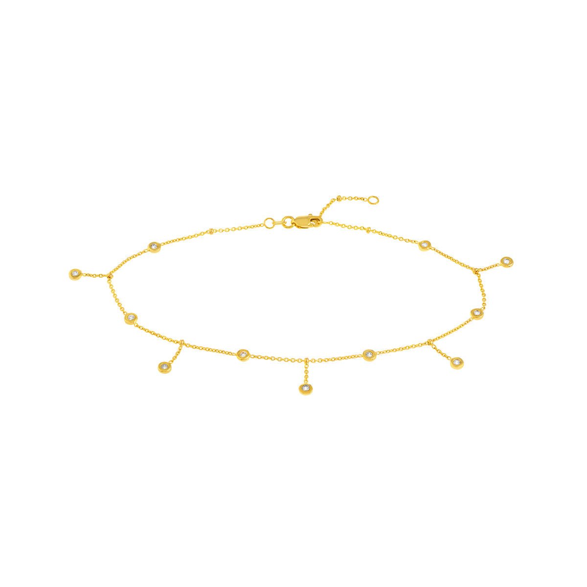 Birmingham Jewelry - 14K Yellow Gold CZ Bezel Station and Drop Adjustable Anklet - Birmingham Jewelry