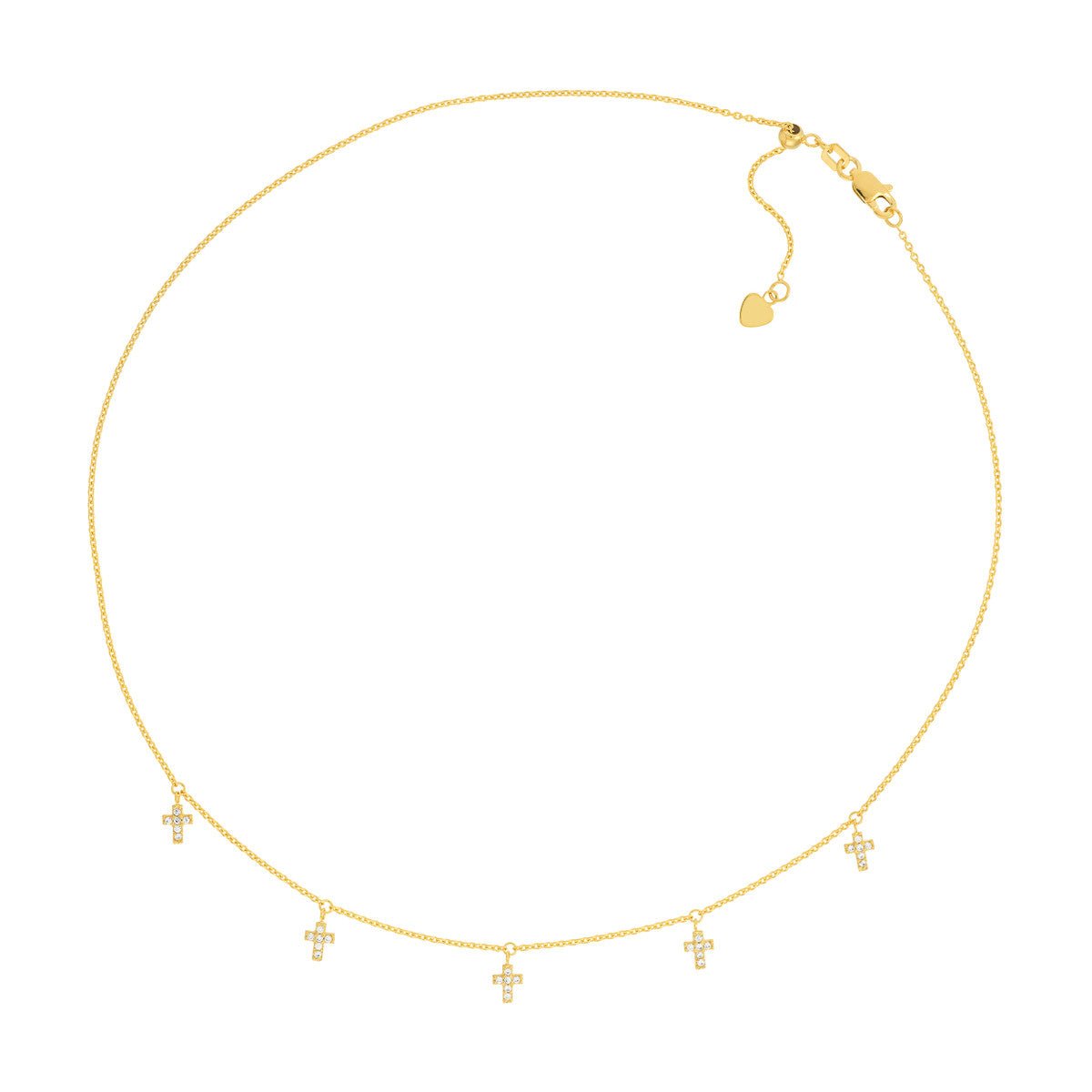 Birmingham Jewelry - 14K Yellow Gold CZ Cross Dangles Adjustable Choker - Birmingham Jewelry