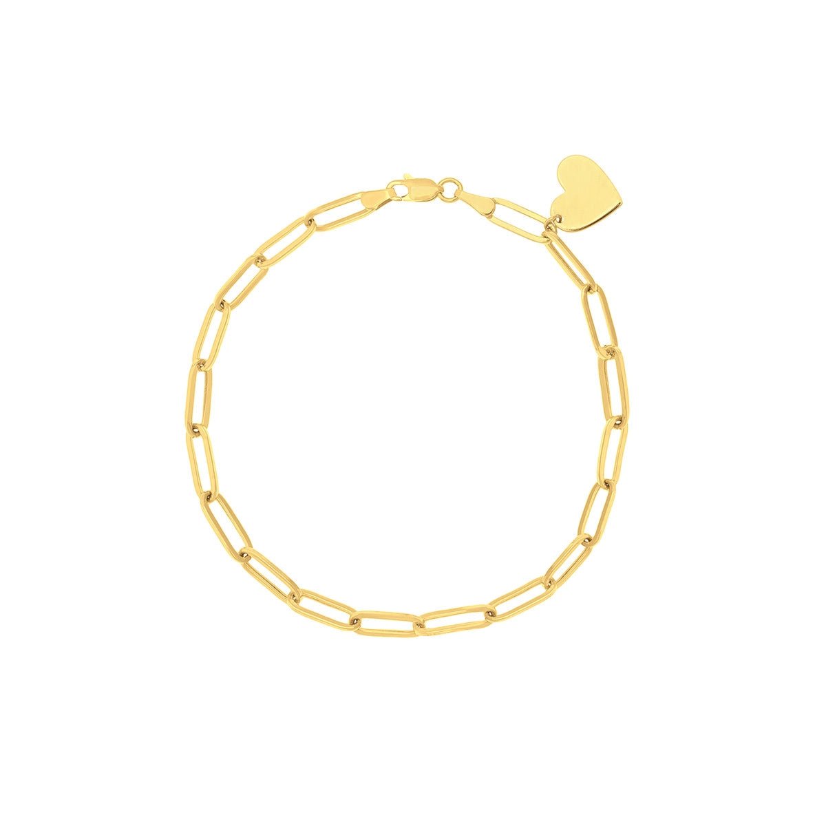 Birmingham Jewelry - 14K Yellow Gold Dangle Heart Paper Clip Bracelet - Birmingham Jewelry