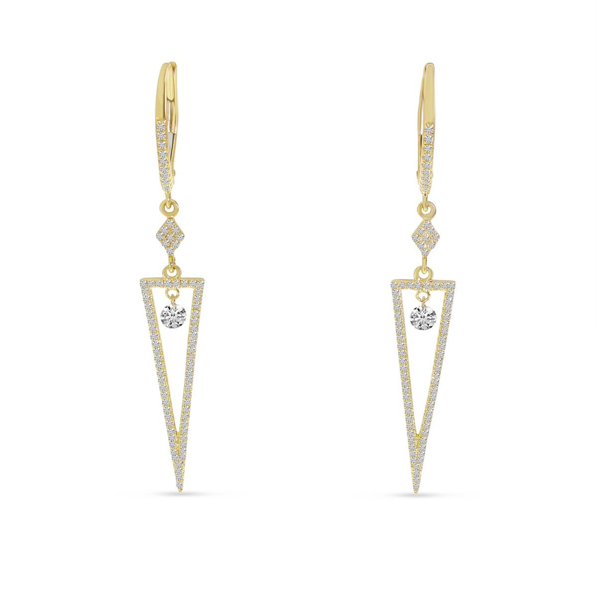 14K Yellow Gold Dashing Diamond Triangle Dangle Earrings Birmingham Jewelry Earrings Birmingham Jewelry