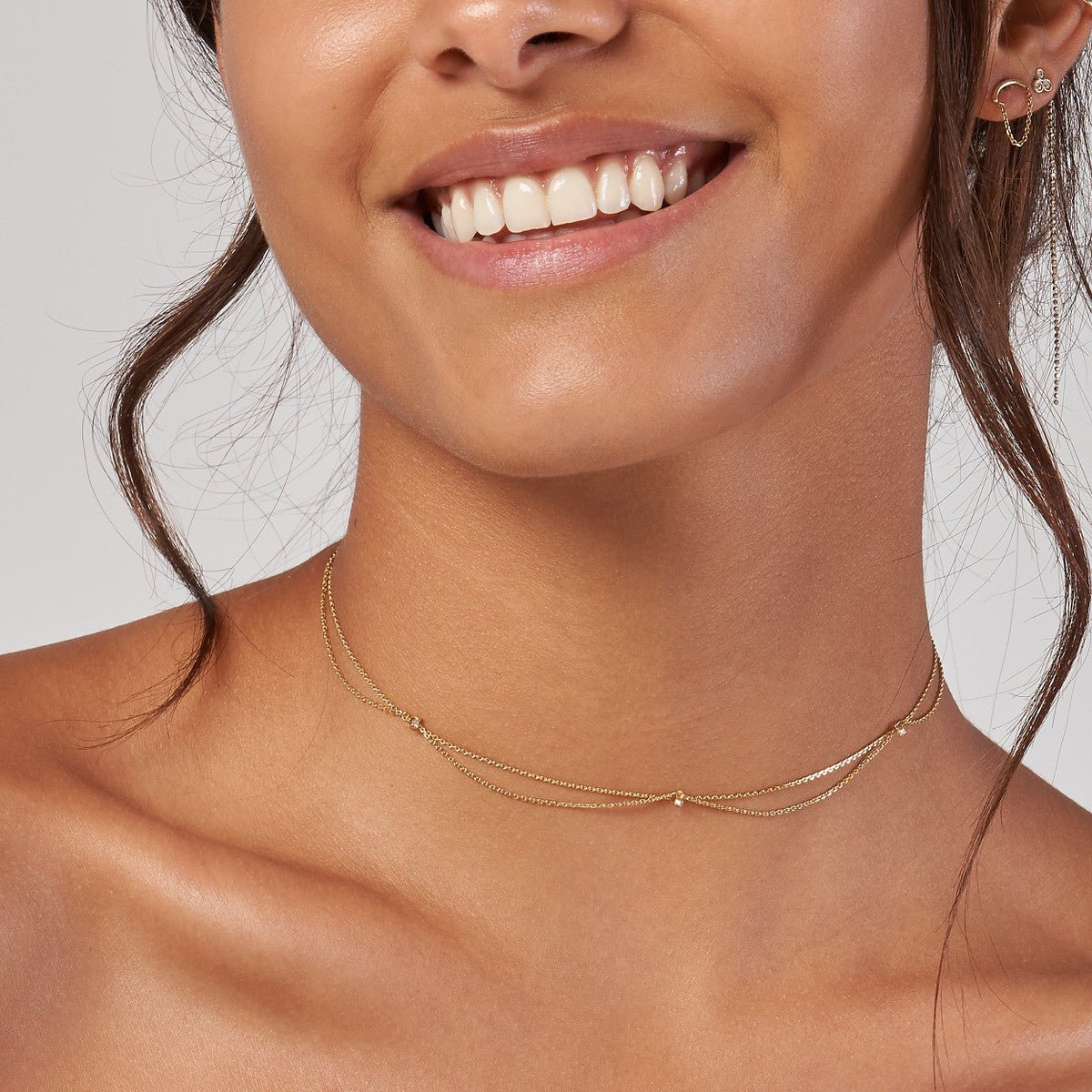 Birmingham Jewelry - 14K Yellow Gold Diamond Chain Drape Adjustable Choker - Birmingham Jewelry