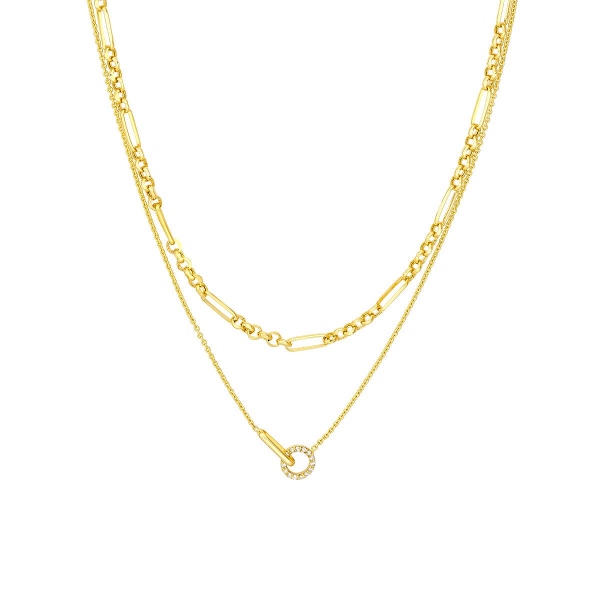 14K Yellow Gold Diamond Circle Duet Layered Necklace Birmingham Jewelry Necklace Birmingham Jewelry