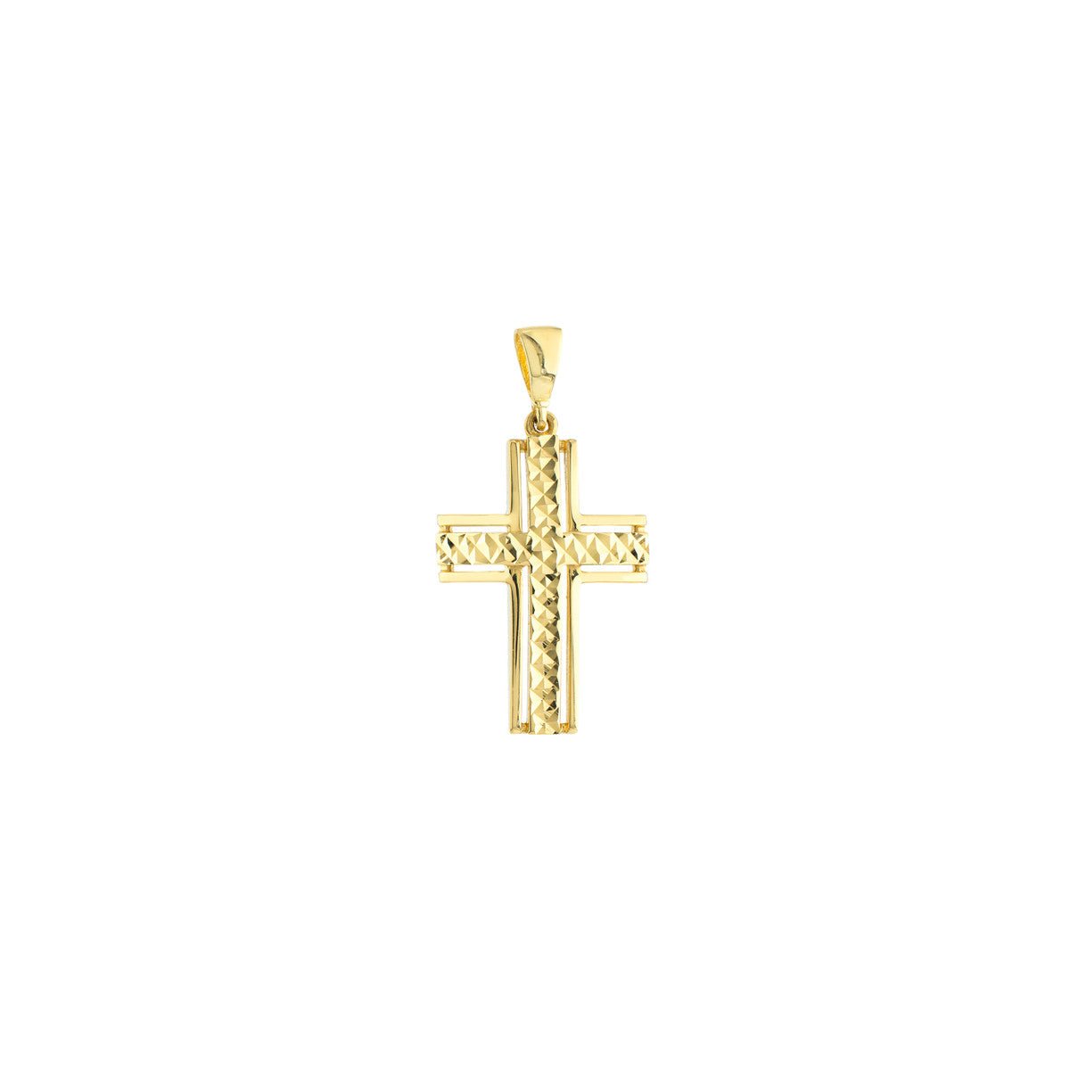Birmingham Jewelry - 14K Yellow Gold Diamond Cut Middle 3D Cross Pendant - Birmingham Jewelry