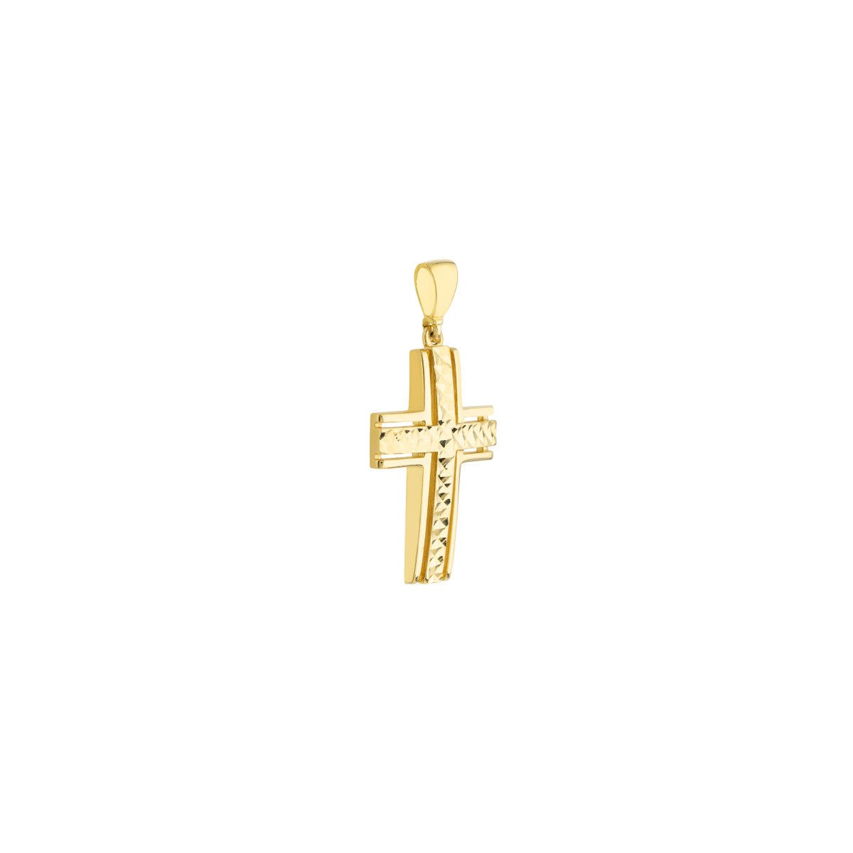 Birmingham Jewelry - 14K Yellow Gold Diamond Cut Middle 3D Cross Pendant - Birmingham Jewelry
