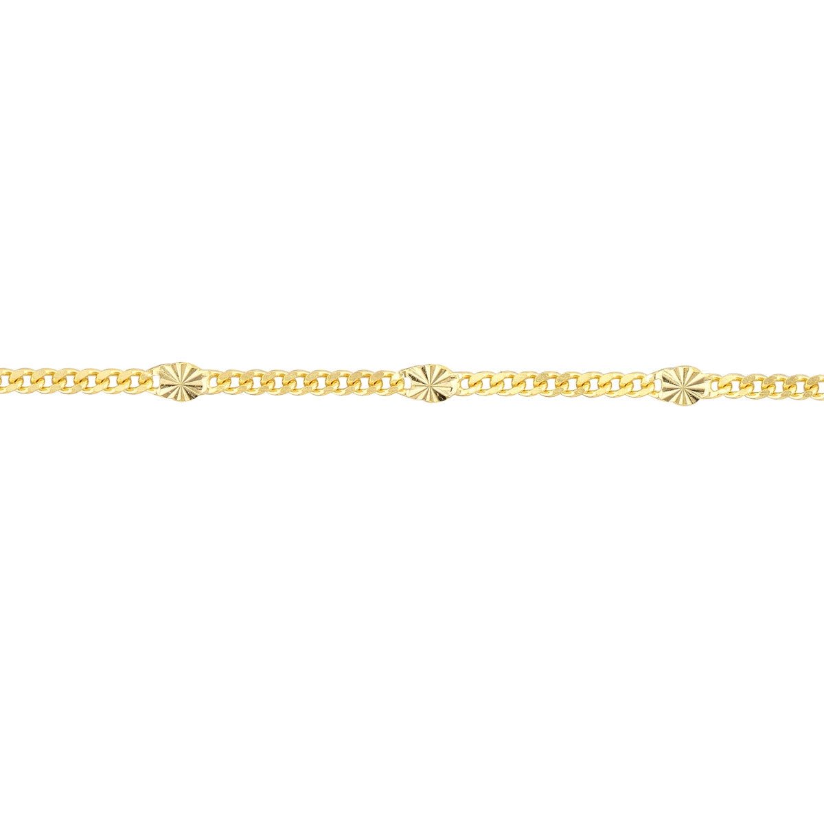 14K Yellow Gold Diamond Cut Stations on Curb Chain Adjustable Ankle Birmingham Jewelry Anklet Birmingham Jewelry