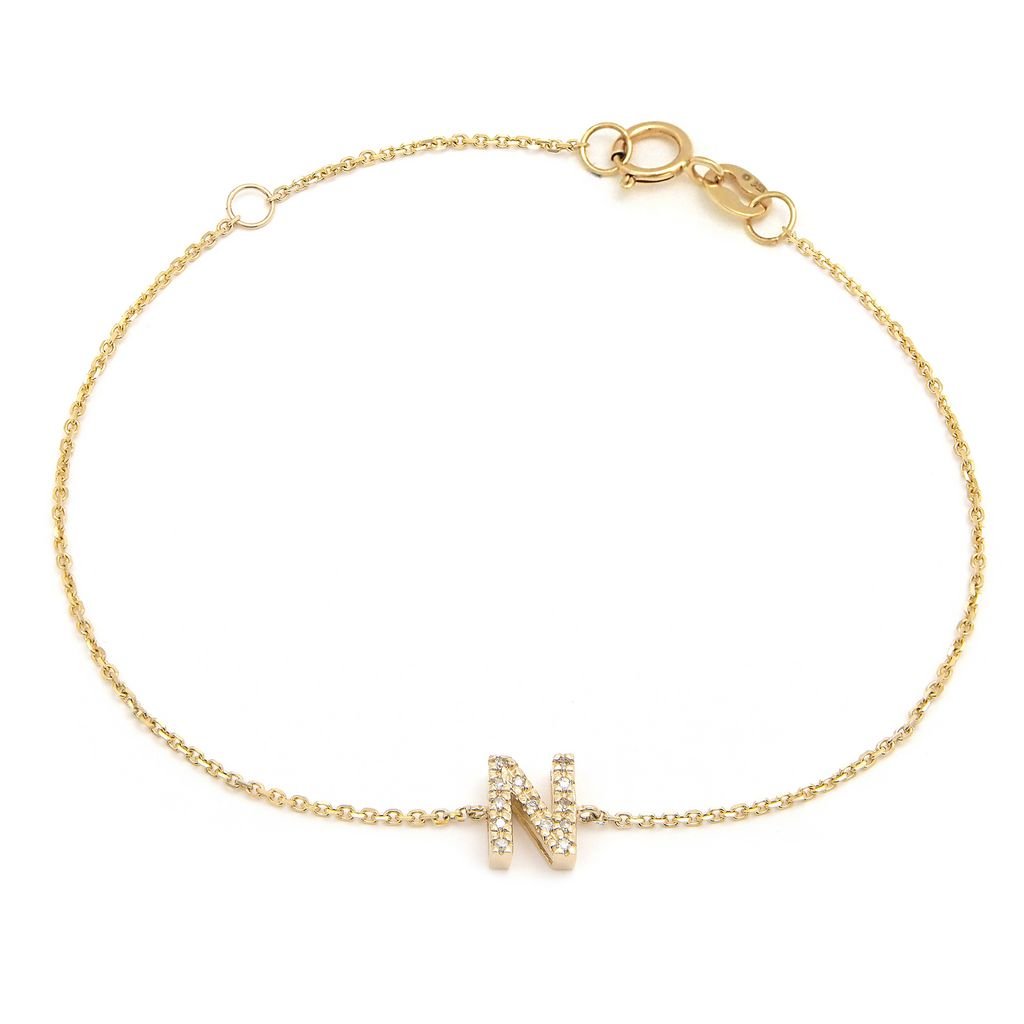 Birmingham Jewelry - 14K Yellow Gold Diamond Initial "N" Bracelet - Birmingham Jewelry