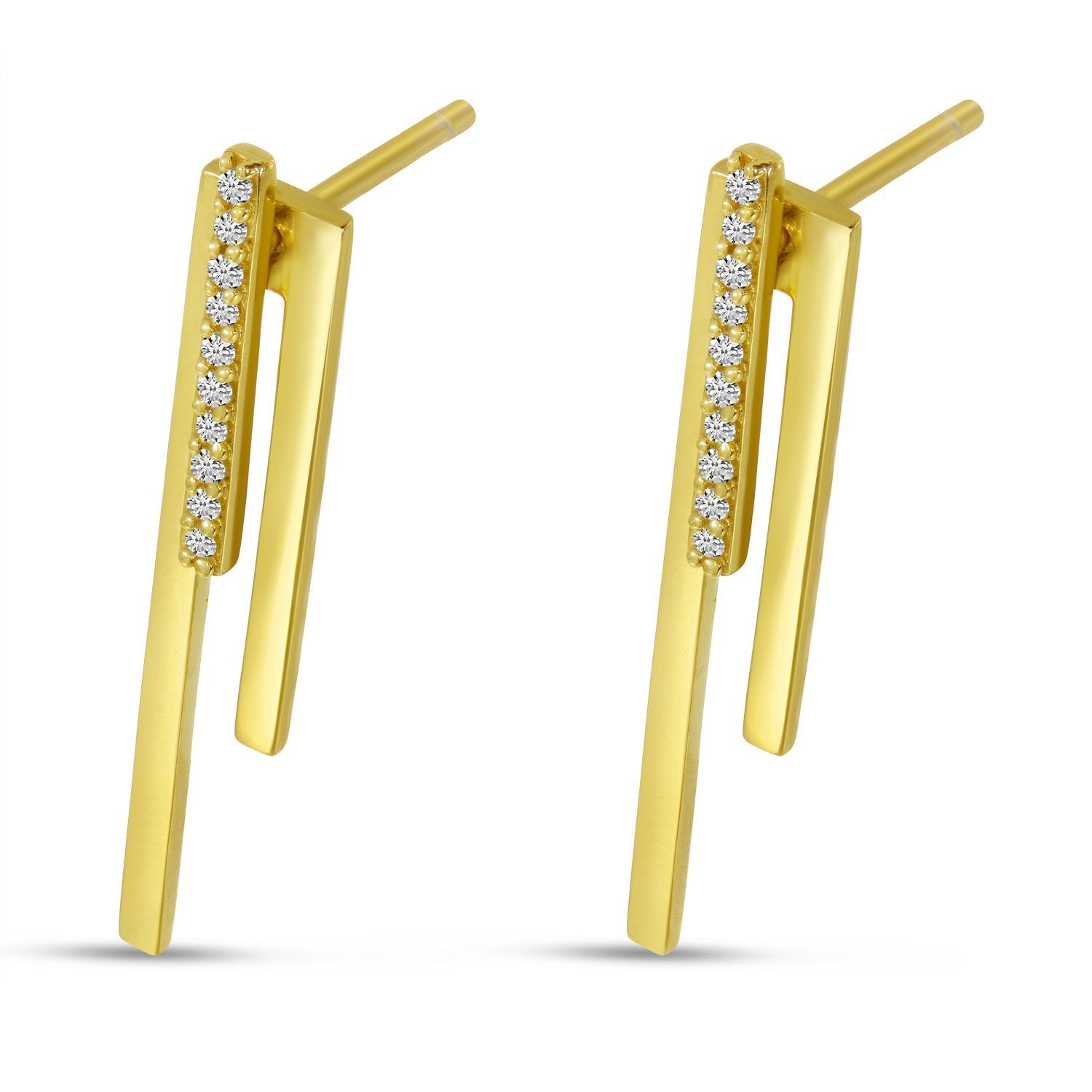14K Yellow Gold Diamond Linear Front Back Earrings Birmingham Jewelry Earrings Birmingham Jewelry