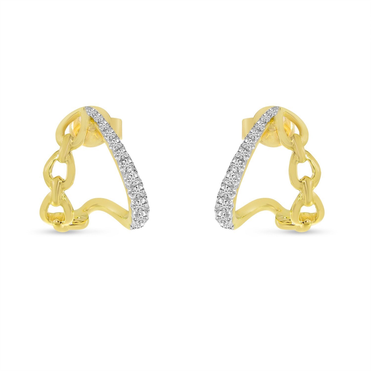 14K Yellow Gold Diamond & Link Split Huggie Earrings Birmingham Jewelry Earrings Birmingham Jewelry