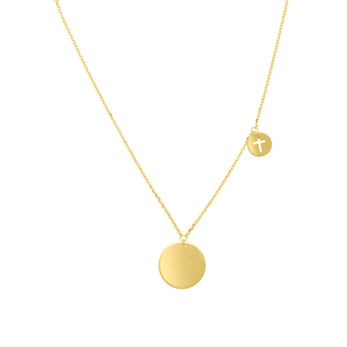 14K Yellow Gold Disc Necklace with Cutout Cross Disc Dangle Birmingham Jewelry Necklace Birmingham Jewelry