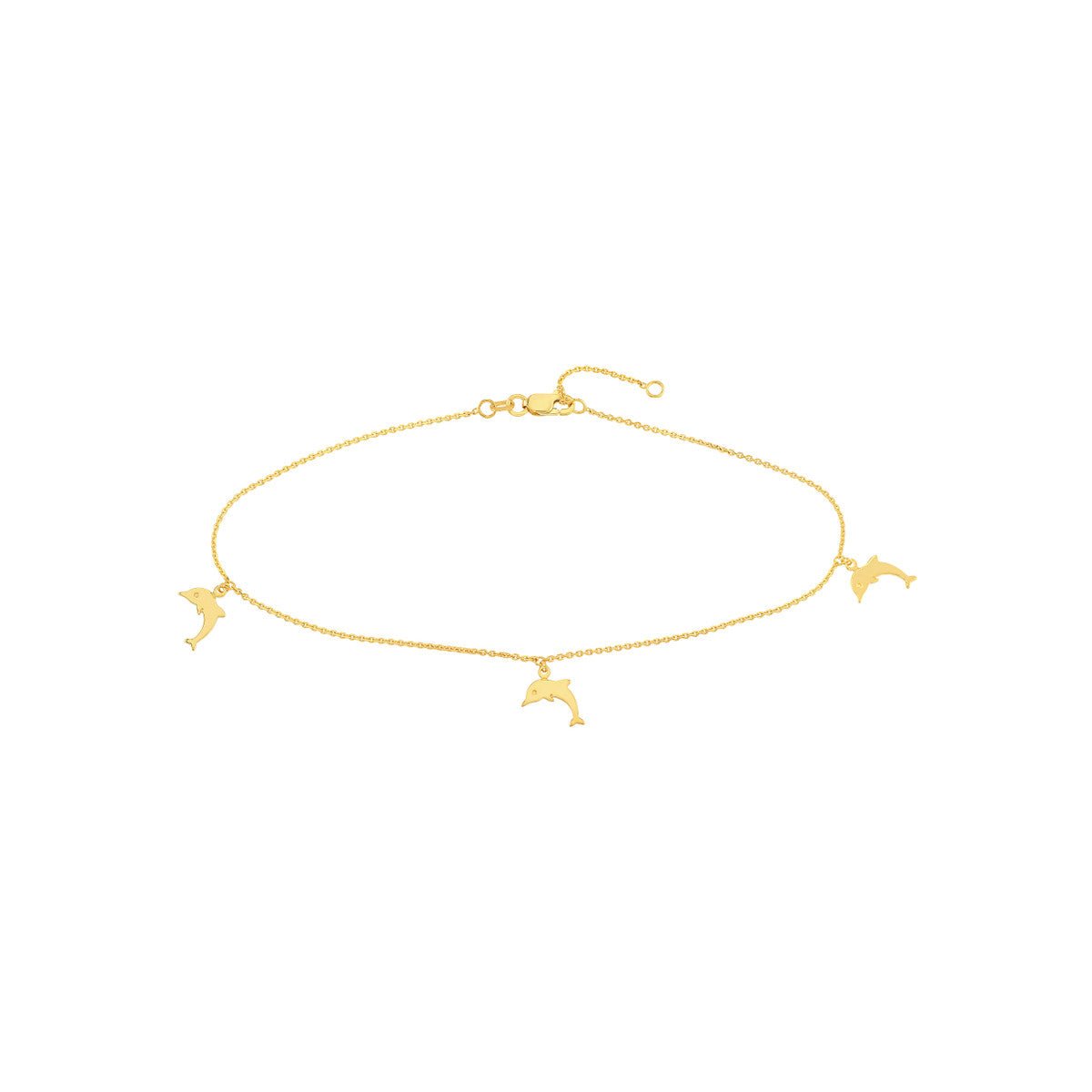 Birmingham Jewelry - 14K Yellow Gold Dolphin Dangle Trio Adjustable Anklet - Birmingham Jewelry