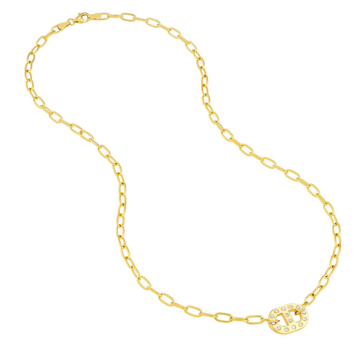 Birmingham Jewelry - 14K Yellow Gold Dot Diamond Mariner Paper Clip Necklace - Birmingham Jewelry