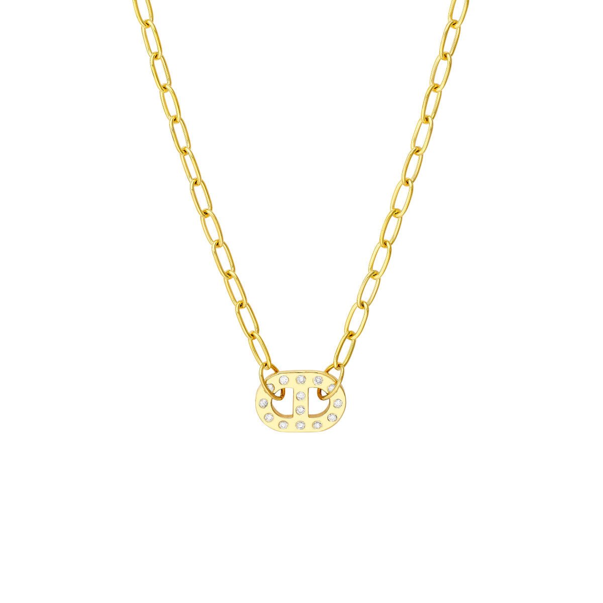 Birmingham Jewelry - 14K Yellow Gold Dot Diamond Mariner Paper Clip Necklace - Birmingham Jewelry