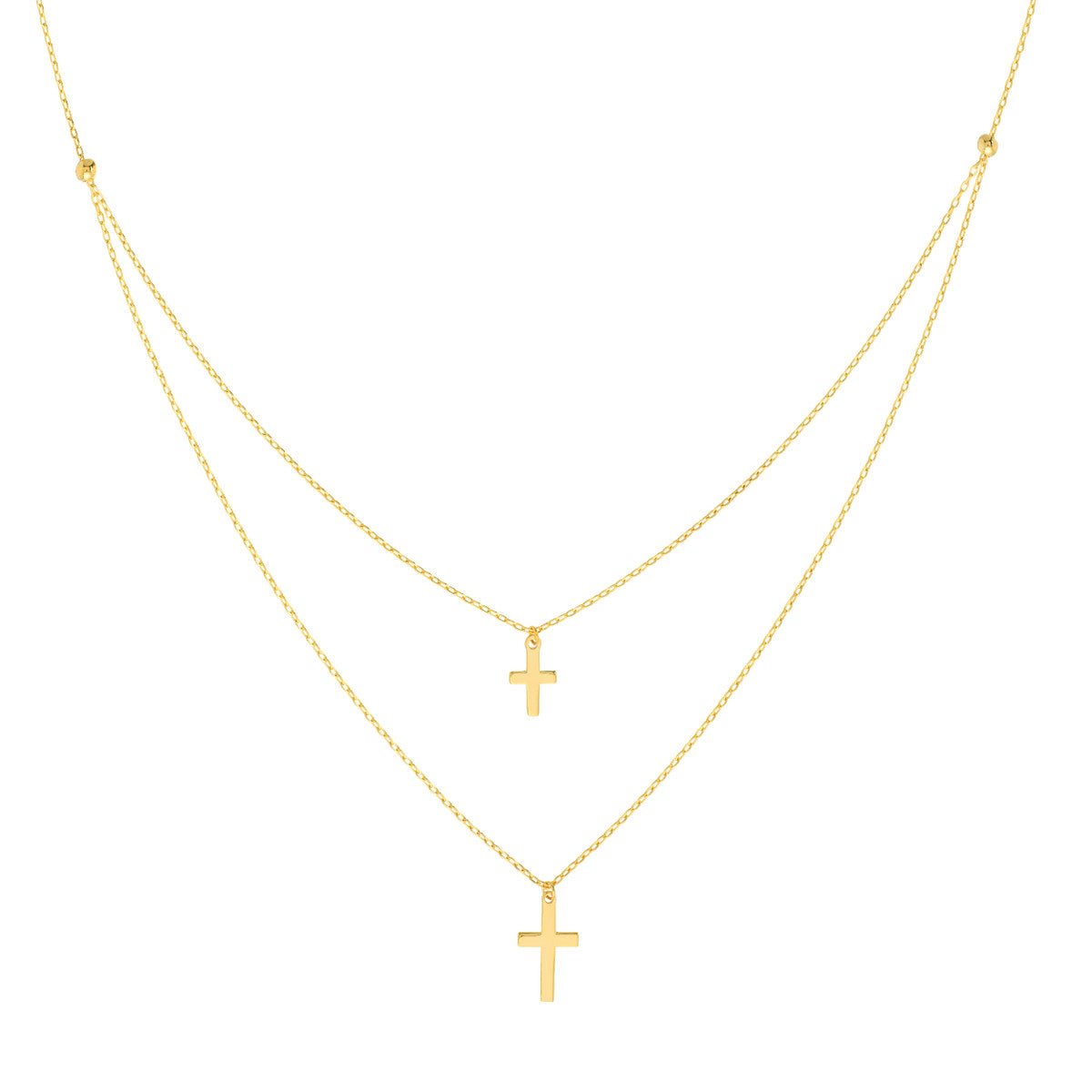14K Yellow Gold Double Cross Adjustable Duet Necklace Birmingham Jewelry Necklace Birmingham Jewelry