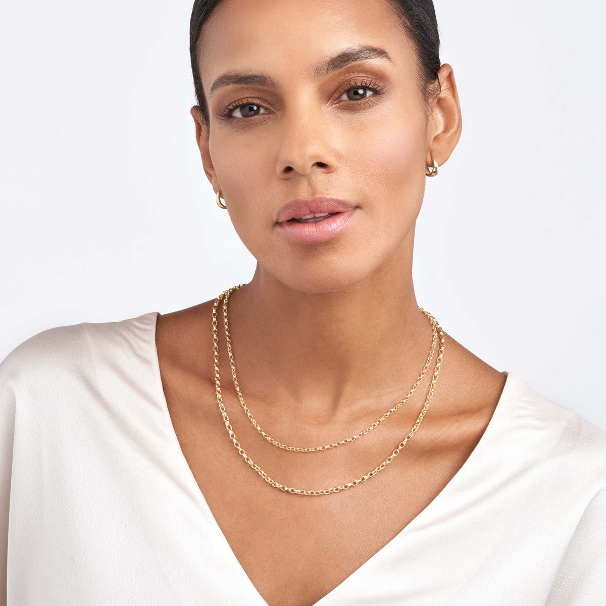 Birmingham Jewelry - 14K Yellow Gold Double Layer Light Oval Rolo Necklace - Birmingham Jewelry