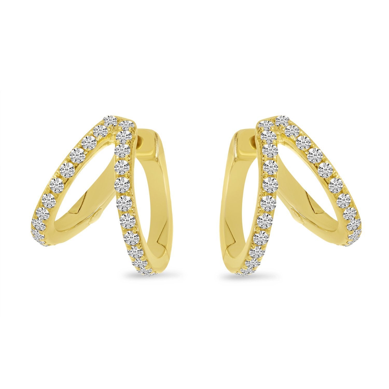 14K Yellow Gold Double Row Diamond Huggie Earrings Birmingham Jewelry Earrings Birmingham Jewelry