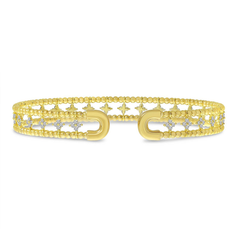 14K Yellow Gold Double Row Flower Diamond Flexible Cuff Bracelet Birmingham Jewelry Bracelet Birmingham Jewelry 