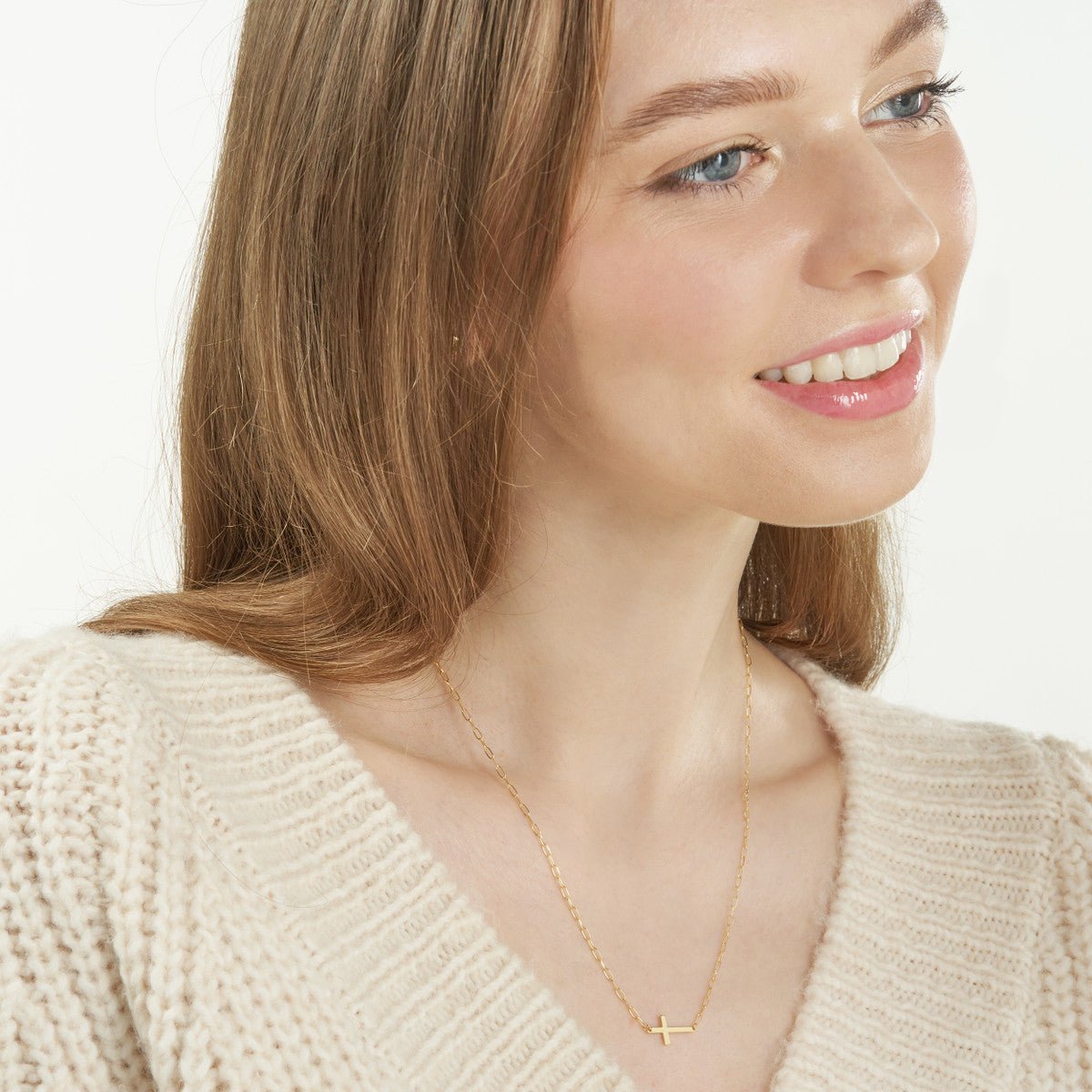 14K Yellow Gold E2W Cross Paper Clip Necklace Birmingham Jewelry Necklace Birmingham Jewelry