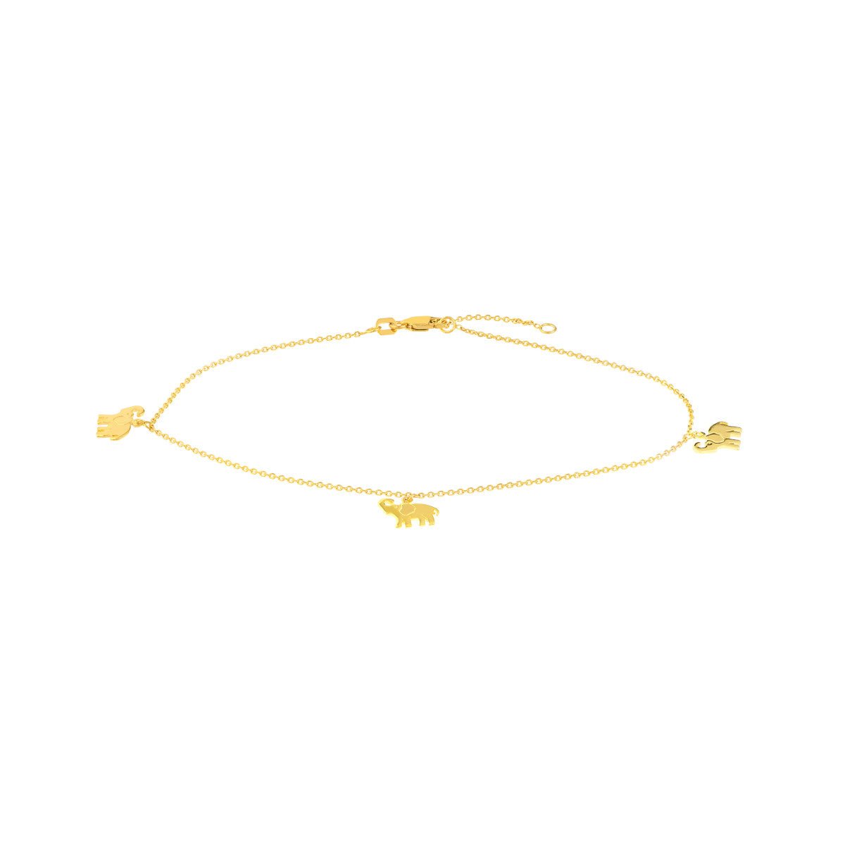 Birmingham Jewelry - 14K Yellow Gold Elephant Trio Adjustable Anklet - Birmingham Jewelry