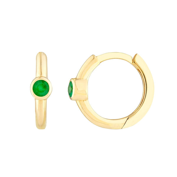 Birmingham Jewelry - 14K Yellow Gold Emerald Bezel Hoop Earrings - Birmingham Jewelry