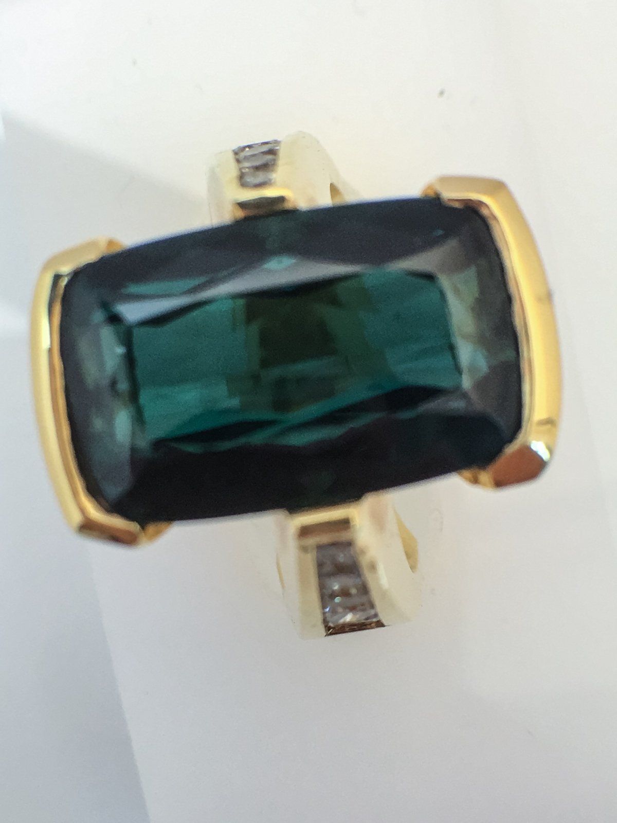 14K Yellow Gold Euro Shank Fashion Ring with Green Tourmaline Center Stone Birmingham Jewelry Ring Birmingham Jewelry
