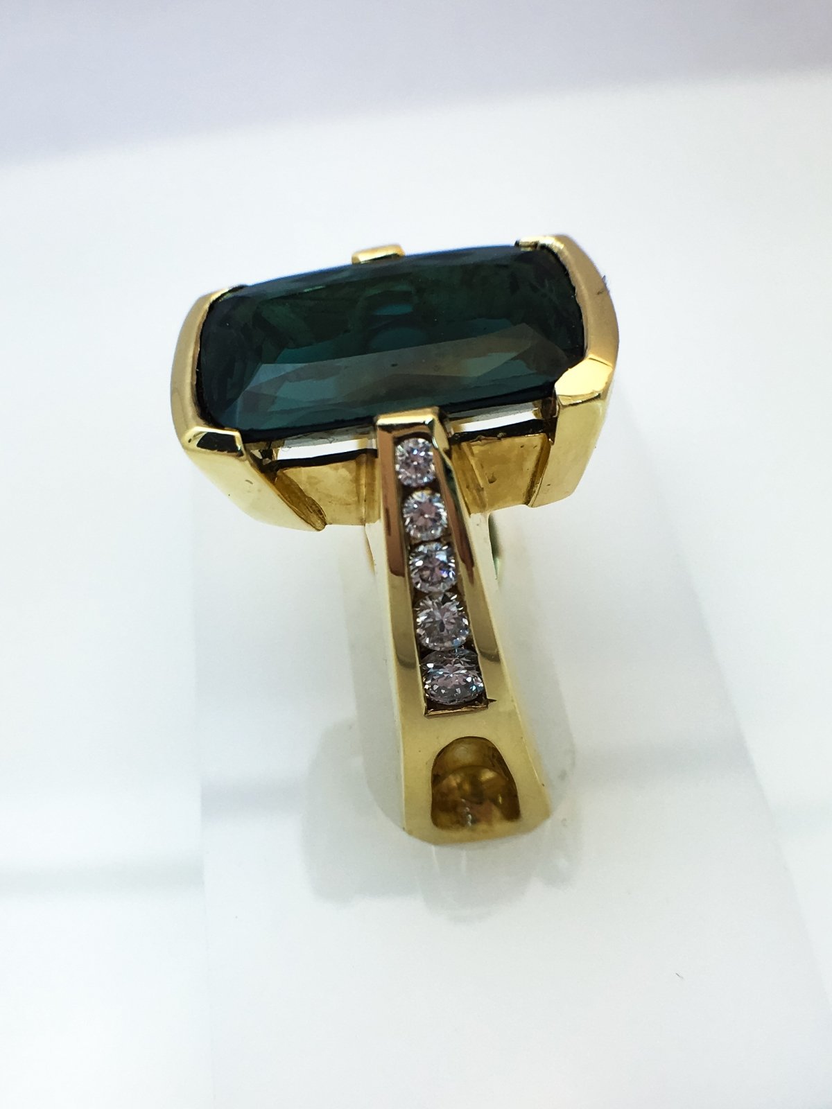 14K Yellow Gold Euro Shank Fashion Ring with Green Tourmaline Center Stone Birmingham Jewelry Ring Birmingham Jewelry