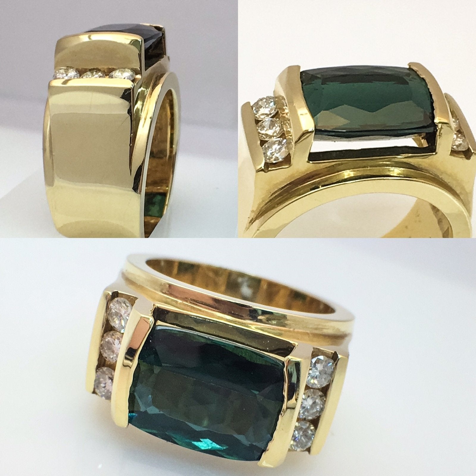 14K Yellow Gold Fashion Ring with Green Tourmaline Center Stone Birmingham Jewelry Ring Birmingham Jewelry