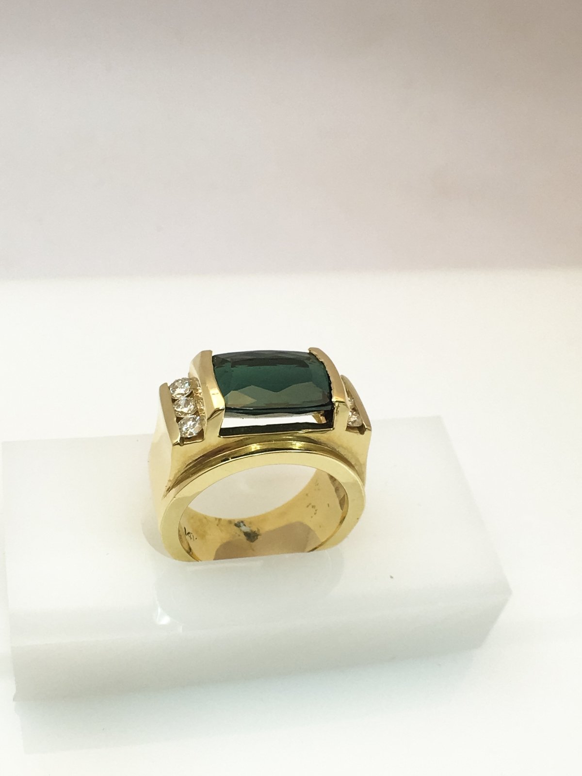 14K Yellow Gold Fashion Ring with Green Tourmaline Center Stone Birmingham Jewelry Ring Birmingham Jewelry