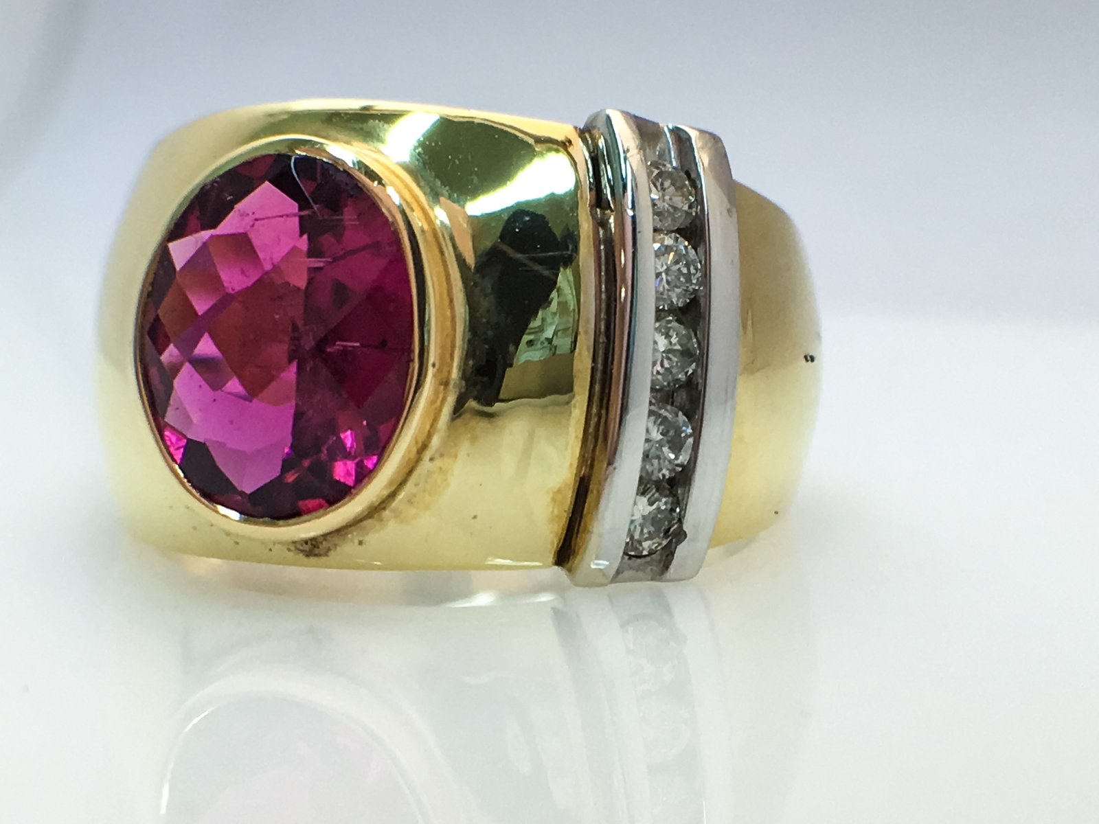 14K Yellow Gold Fashion Ring With Rubelite Center Stone Birmingham Jewelry Ring Birmingham Jewelry