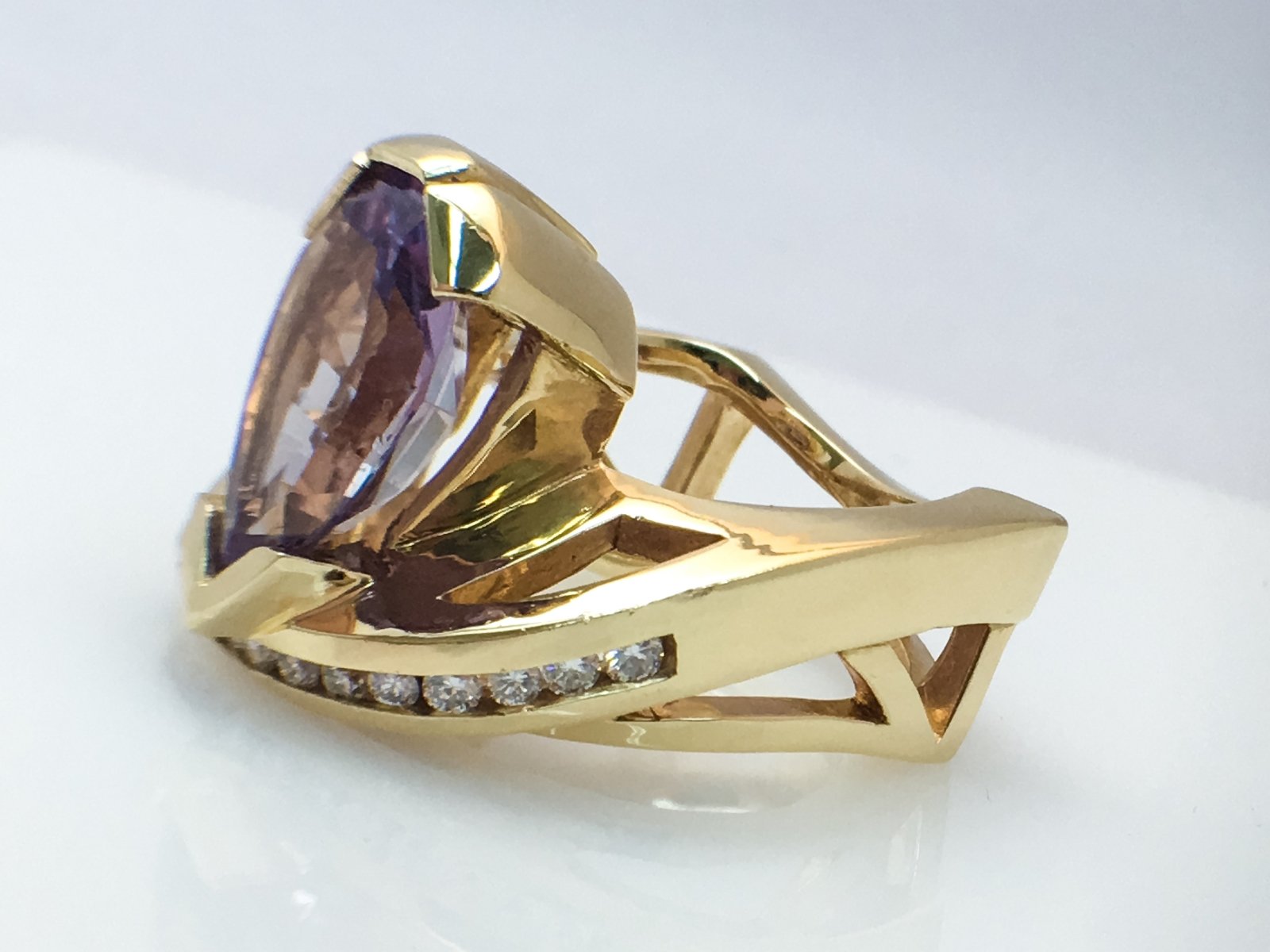 14K Yellow Gold Fashion Ring With Synthetic Alexandrite Center Stone Birmingham Jewelry Ring Birmingham Jewelry