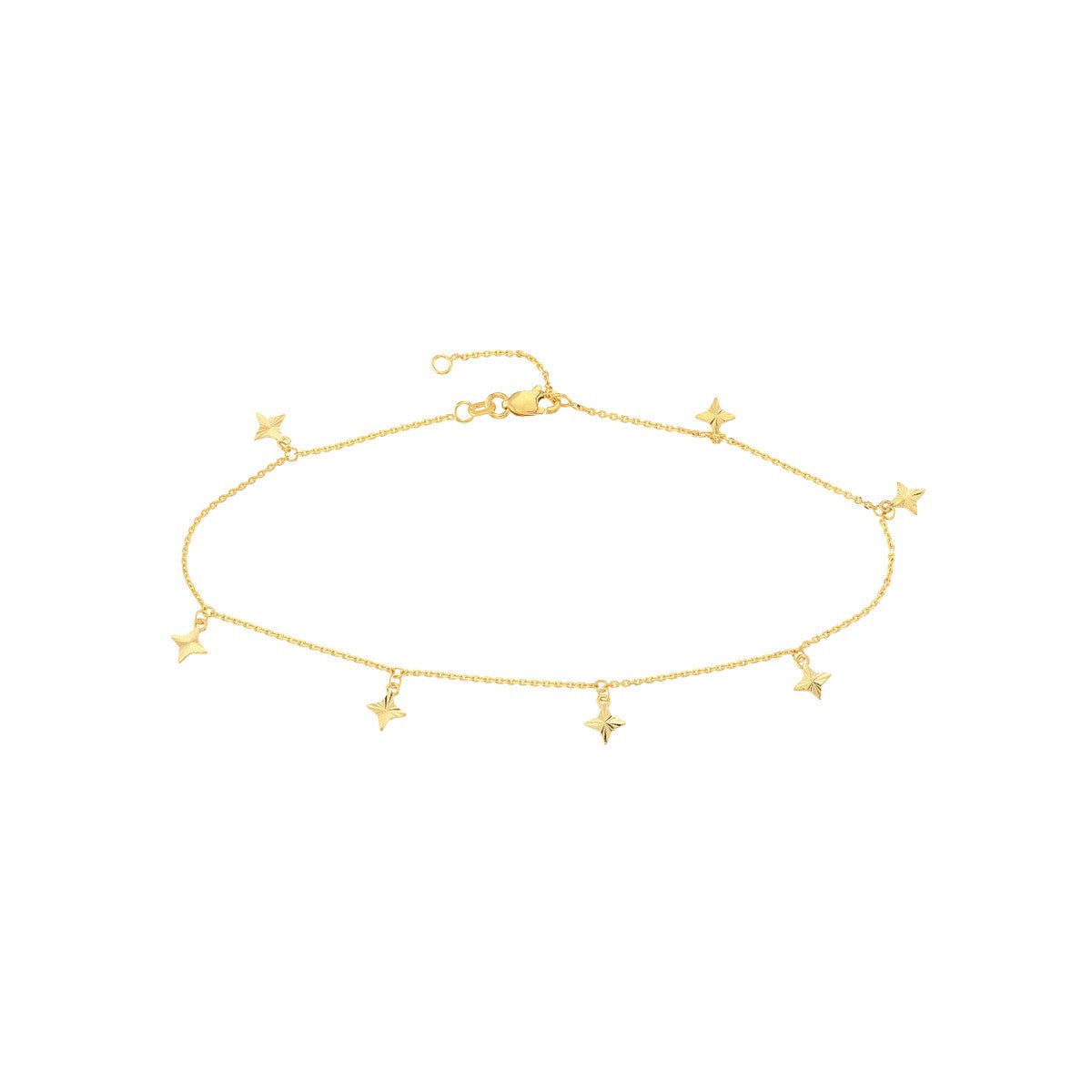 Birmingham Jewelry - 14K Yellow Gold Fluted Star Dangle Adjustable Anklet - Birmingham Jewelry
