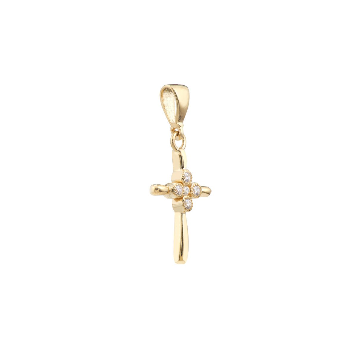 14K Yellow Gold Four CZ Polished Mini Cross Pendant Birmingham Jewelry Pendant Birmingham Jewelry