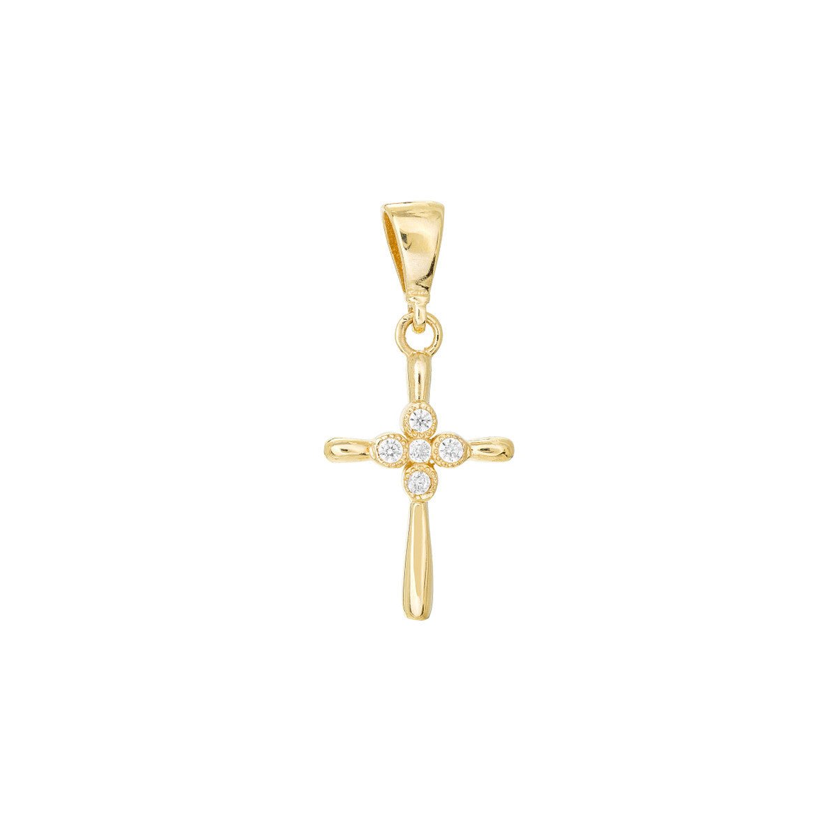 14K Yellow Gold Four CZ Polished Mini Cross Pendant Birmingham Jewelry Pendant Birmingham Jewelry