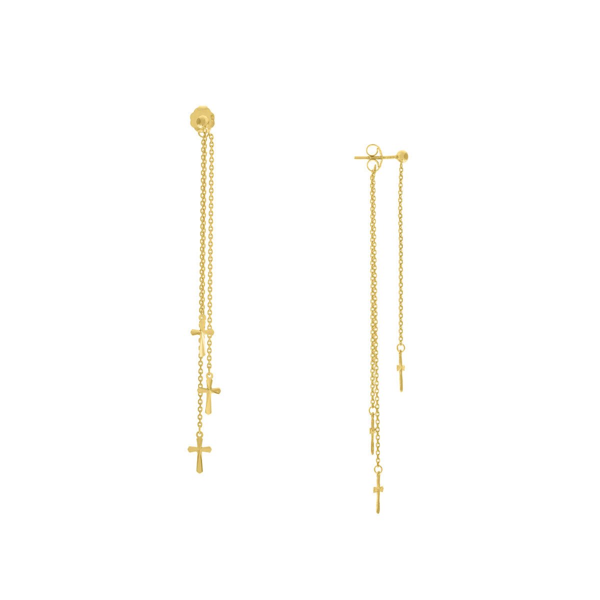 Birmingham Jewelry - 14K Yellow Gold Front and Back Fluted Cross Earrings - Birmingham Jewelry
