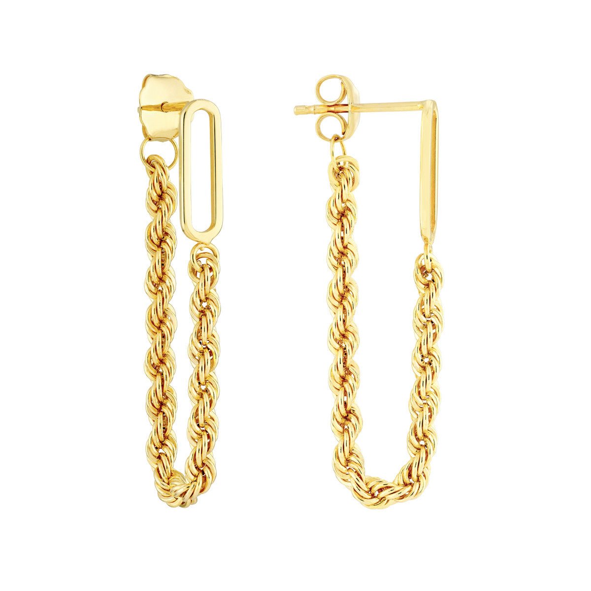 Birmingham Jewelry - 14K Yellow Gold Front to Back Paper Clip + Rope Chain Earrings - Birmingham Jewelry