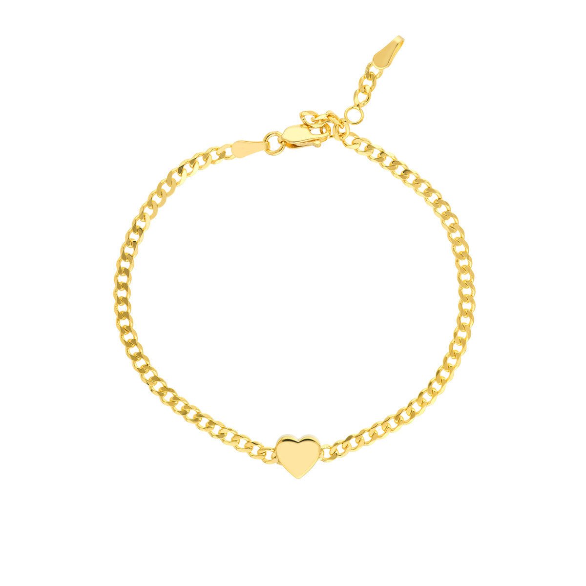14K Yellow Gold Heart on Curb Chain Adjustable Bracelet Birmingham Jewelry Bracelet Birmingham Jewelry