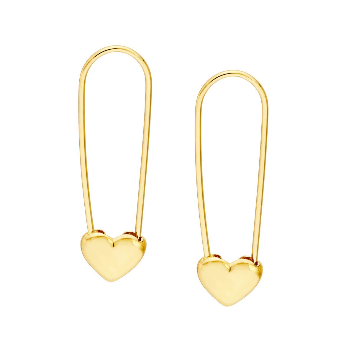 Birmingham Jewelry - 14K Yellow Gold Heart Safety Pin Hoop Earrings - Birmingham Jewelry