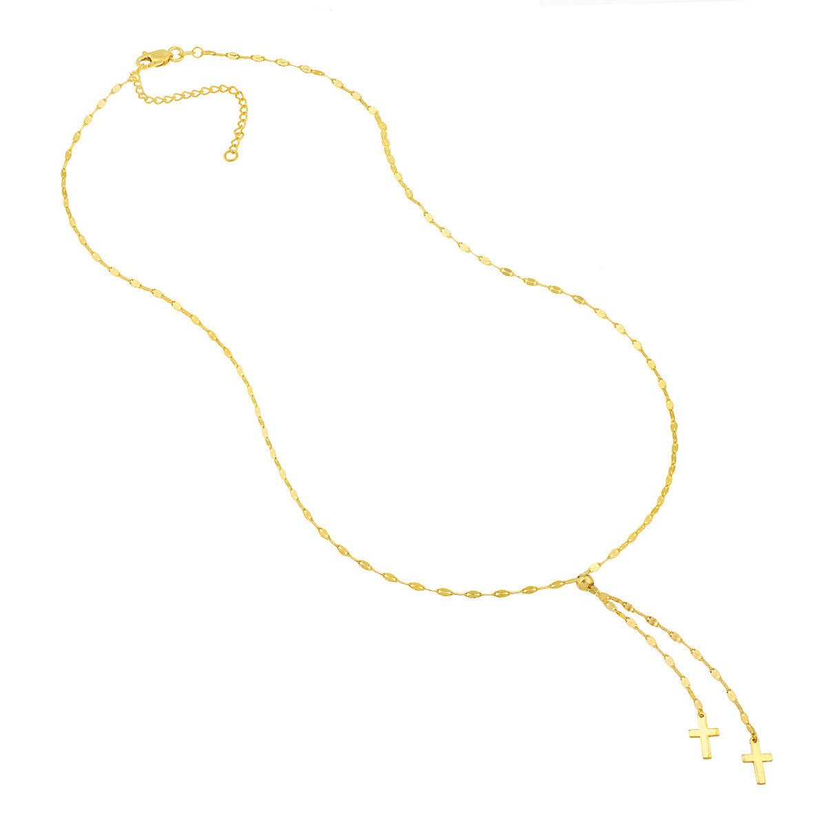 Birmingham Jewelry - 14K Yellow Gold High Polished Crosses Adjustable Lariat Necklace - Birmingham Jewelry