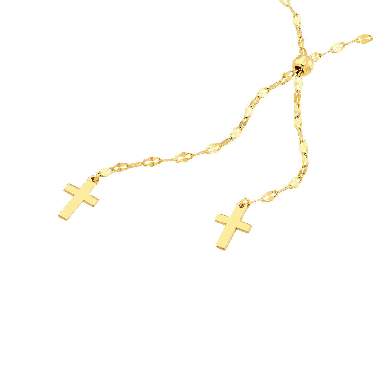 Birmingham Jewelry - 14K Yellow Gold High Polished Crosses Adjustable Lariat Necklace - Birmingham Jewelry