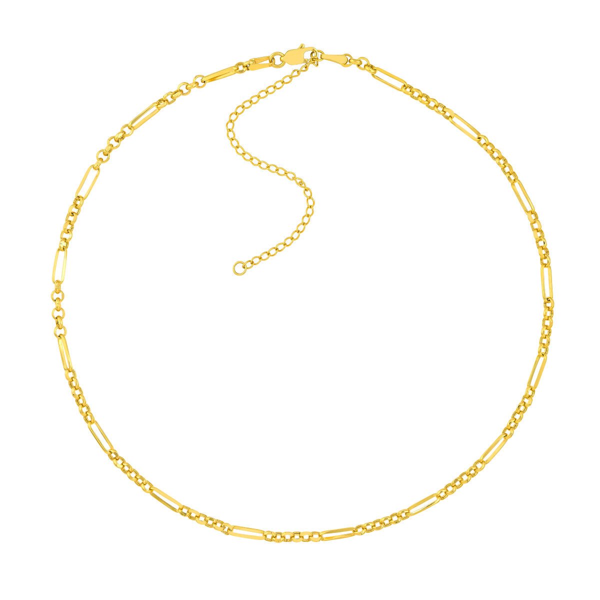 Birmingham Jewelry - 14K Yellow Gold Hollow 6+1 Rolo Adjustable Choker - Birmingham Jewelry