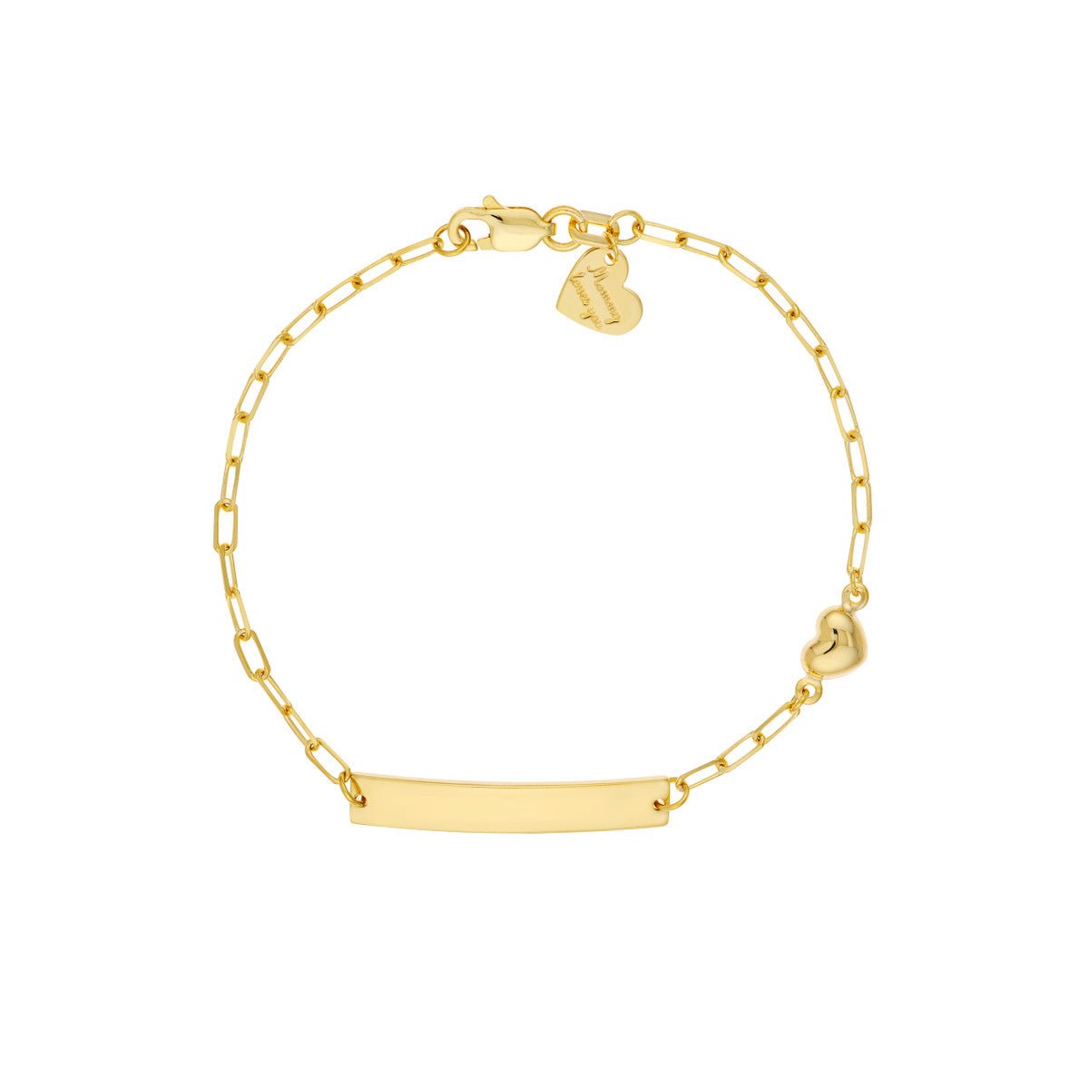 Birmingham Jewelry - 14K Yellow Gold Kid's Paper Clip Chain ID Bracelet with Heart - Birmingham Jewelry