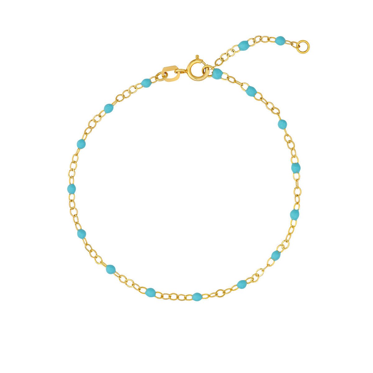 14K Yellow Gold Light Turquoise Enamel Bead Piatto Chain Bracelet Birmingham Jewelry Bracelet Birmingham Jewelry