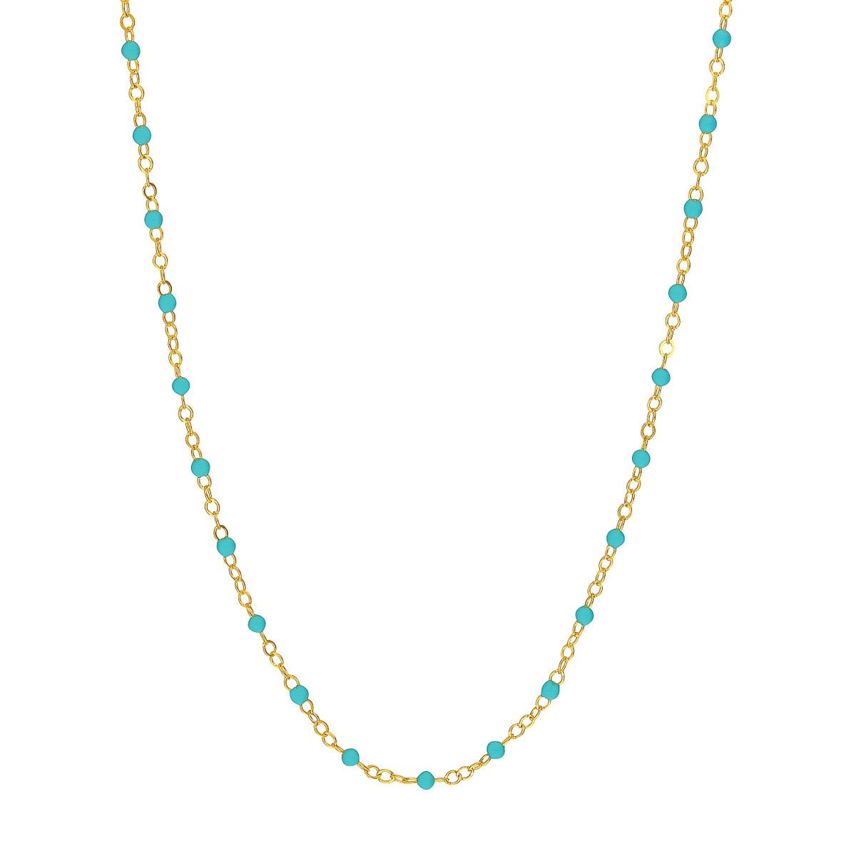 14K Yellow Gold Light Turquoise Enamel Bead Piatto Chain Birmingham Jewelry Gold Chain Birmingham Jewelry