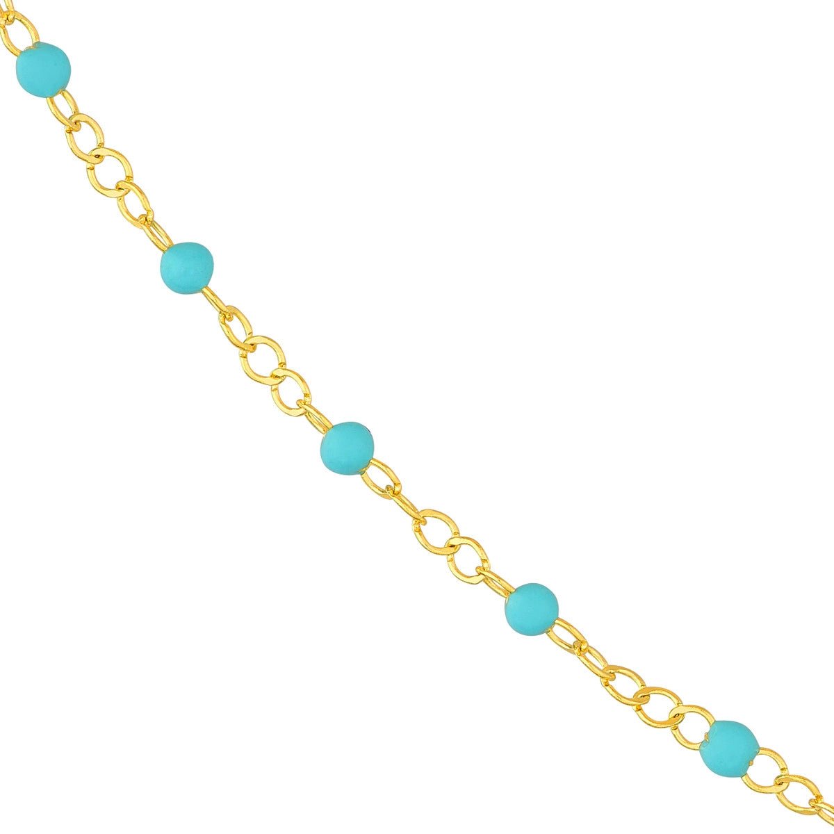 14K Yellow Gold Light Turquoise Enamel Bead Piatto Chain Birmingham Jewelry Gold Chain Birmingham Jewelry