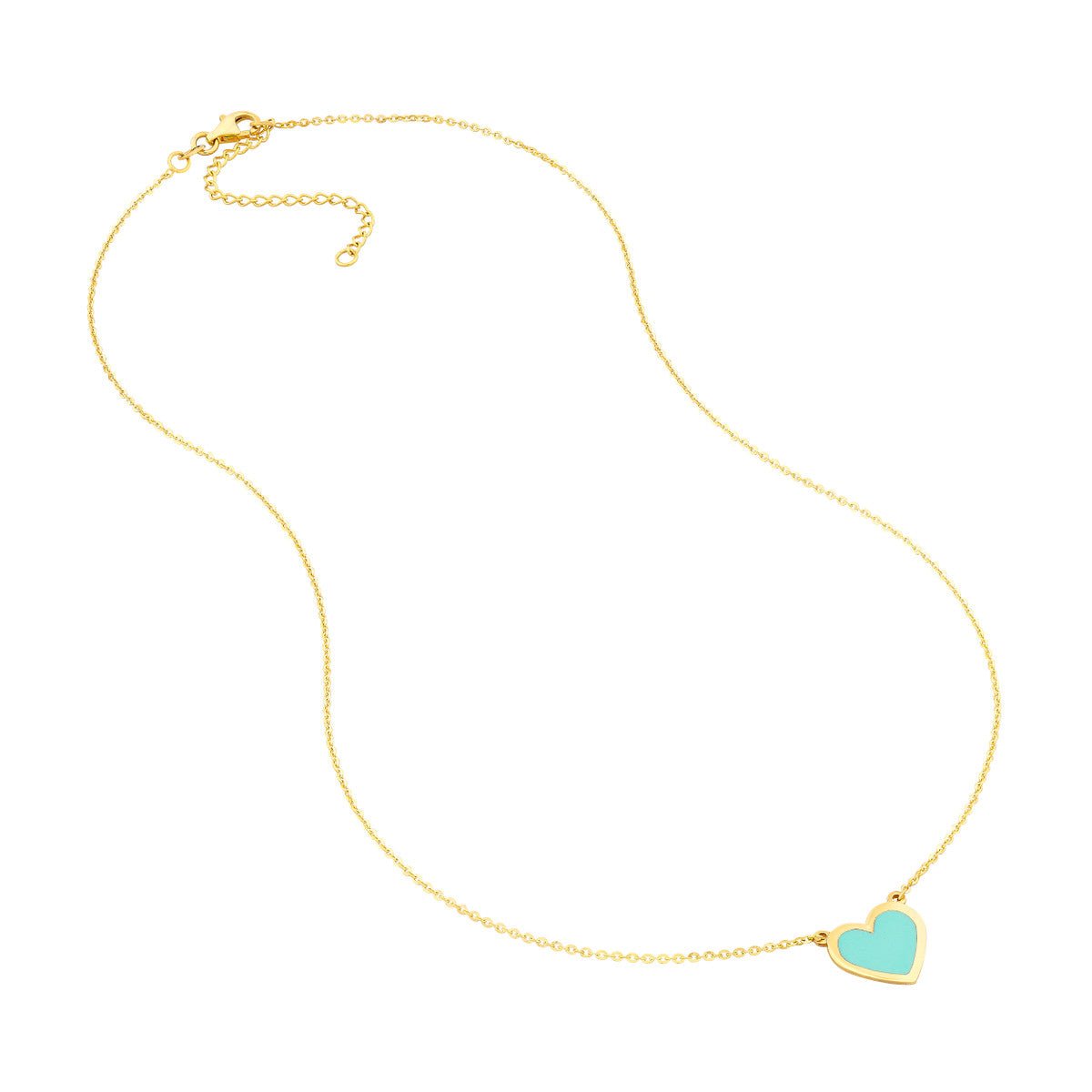 Birmingham Jewelry - 14K Yellow Gold Light Turquoise Enamel Bezel Heart Necklace - Birmingham Jewelry