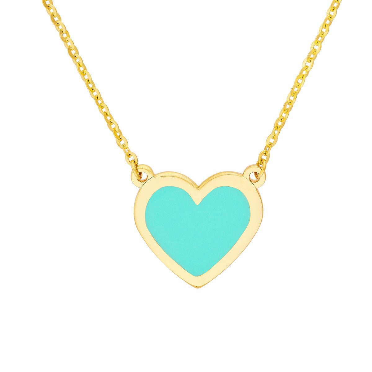 Birmingham Jewelry - 14K Yellow Gold Light Turquoise Enamel Bezel Heart Necklace - Birmingham Jewelry