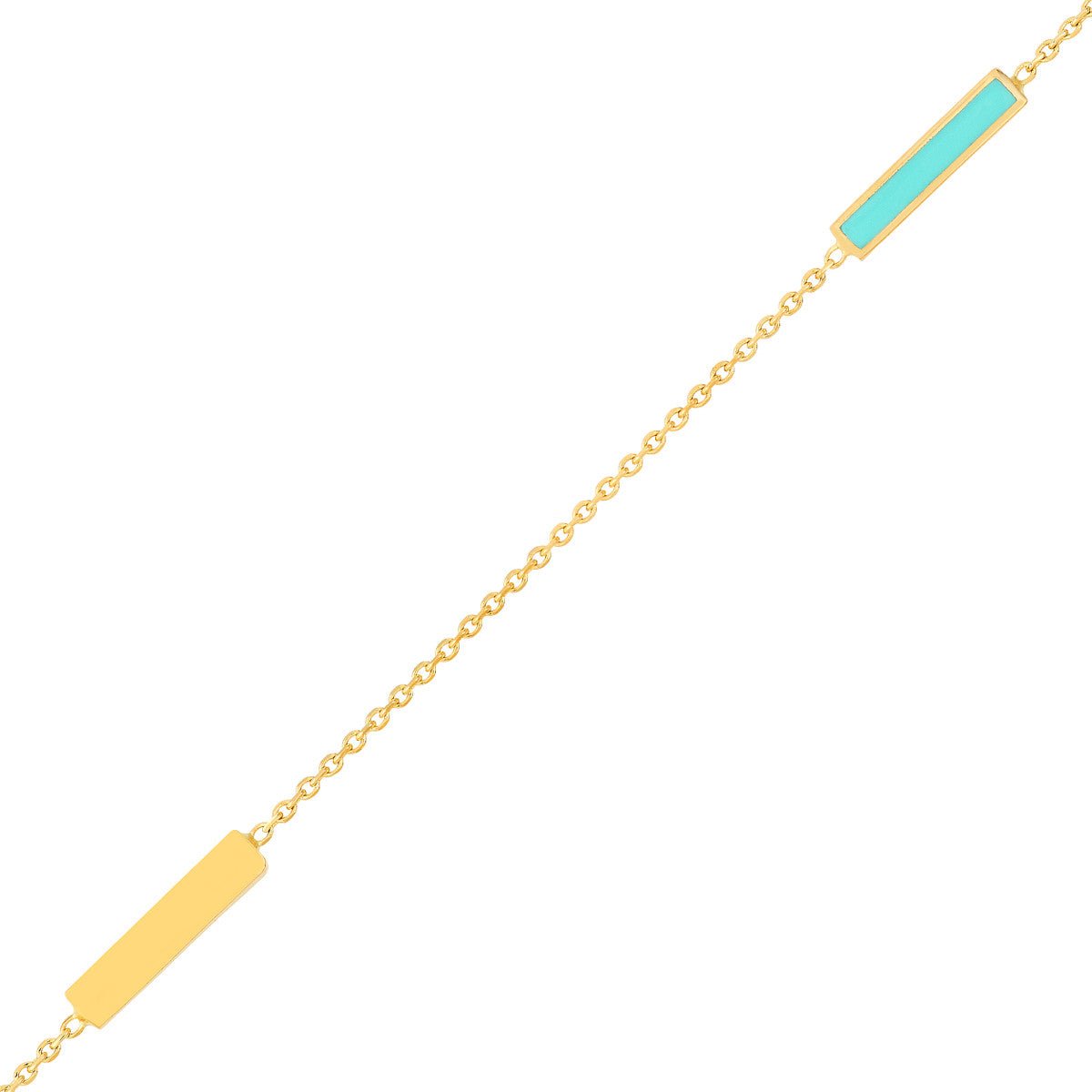 14K Yellow Gold Lt Turquoise Enamel Alternating Bar Anklet Birmingham Jewelry Anklet Birmingham Jewelry