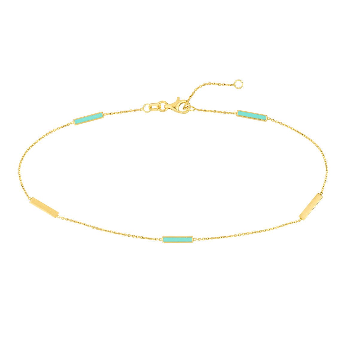 14K Yellow Gold Lt Turquoise Enamel Alternating Bar Anklet Birmingham Jewelry Anklet Birmingham Jewelry