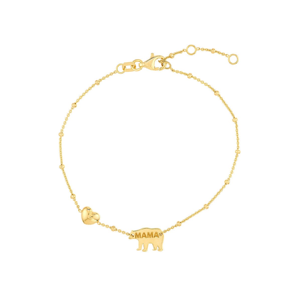 Birmingham Jewelry - 14K Yellow Gold Mama Bear & Puffed Heart Bracelet - Birmingham Jewelry